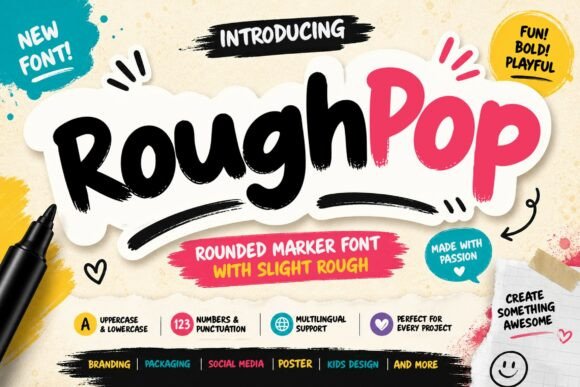 Rough Pop Marker: A Playful Script Font for Editorial Design